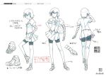  1girl bakemonogatari bandages breasts character_sheet color_trace from_behind from_side full_body highres kanbaru_suruga medium_breasts monogatari_(series) multiple_views official_art partially_colored pleated_skirt production_art production_note scan shoes short_hair shorts shorts_under_skirt simple_background skirt sneakers turnaround very_short_hair volleyball white_background zip_available 