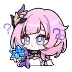  1girl :&lt; ? artist_request bangs blue_eyes closed_mouth crystal elysia_(honkai_impact) hair_between_eyes hair_ornament holding honkai_(series) honkai_impact_3rd long_hair looking_at_object official_art pink_hair pointy_ears solo transparent_background 