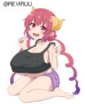  absurdres breasts dragon_girl dragon_horns fang highres horns huge_breasts ilulu_(maidragon) kobayashi-san_chi_no_maidragon pointy_ears red_eyes red_hair reviruu shortstack sideboob slit_pupils tank_top underboob 