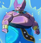  alien anthro beerus belly chubby-shark domestic_cat dragon_ball dragon_ball_super felid feline felis male mammal moobs nipples overweight overweight_anthro overweight_male purple_body purple_skin shirtless solo 