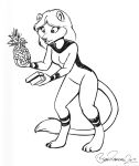  2013 anthro barefoot black_and_white breasts brian_reynolds caitian chakona_space clothed clothing feet felid female food fruit m&#039;resk mammal monochrome open_mouth pineapple plant solo star_trek tail_tuft toonfx tuft 