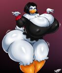  2021 4_fingers absurd_res anatid anseriform anthro avian big_breasts big_butt bird black_hair breasts butt disney duck ducktales female fingers hair hi_res huge_breasts magica_de_spell nipple_outline solo superix wide_hips 