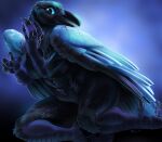  2020 4_toes 5_fingers anisodactyl anthro avian beak belly big_breasts biped bird bird_feet black_beak black_body black_claws black_eyelashes black_eyes black_feathers blue_background blue_body blue_feathers blue_sclera blush breasts claws corvid corvus_(genus) curvy_figure dark_theme dated detailed digital_media_(artwork) digitigrade feathered_wings feathers featureles_breasts featureless_crotch feet female fingers fivel front_view gradient_background iridescent iridescent_feathers looking_at_viewer multicolored_body multicolored_feathers non-mammal_breasts nude open_beak open_mouth oscine passerine pinup pose raven scuted_arms scutes shaded signature simple_background slightly_chubby solo tail_feathers thick_thighs toe_claws toes voluptuous wide_hips winged_arms wings 
