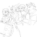  1:1 akashi_(live-a-hero) anthro blush canid canine canis clothing domestic_dog dragon embarrassed female group hitomi_(live-a-hero) human hydoor lifewonders live-a-hero male mammal monochrome pubraseer sketch smzmur swimwear taking_picture video_games 