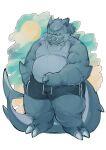  2021 absurd_res anthro belly clothing fish hi_res hybrid kemono l4zily male mammal marine moobs nipples outside overweight overweight_male shark solo suid suina sun sus_(pig) swimwear wild_boar 
