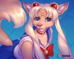  2020 5:4 anthro blue_eyes canid canine clothed clothing ear_piercing eyebrows eyelashes female fox hi_res mammal meme monian piercing sailor_moon_(series) sailor_moon_redraw_challenge solo 