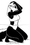  2021 anthro bedroom_eyes breasts ear_piercing ear_ring female fur hair hi_res kelly_o&#039;dor looking_at_viewer mammal mephitid midriff monochrome narrowed_eyes piercing seductive skunk solo tegerio 