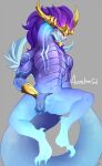  2018 5_fingers anubiskruger aurelion_sol_(lol) blue_eyes cosmic_flesh crown digital_media_(artwork) dragon fingers grey_background hair league_of_legends looking_at_viewer male nude riot_games simple_background solo spread_legs spreading video_games 