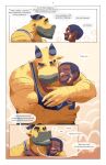 2021 absurd_res animal_crossing anthro bodily_fluids bovid bovine cattle coach_(animal_crossing) comic crying duo english_text eyes_closed hi_res hug human humanoid_hands male mammal muscular muscular_male nintendo tears text video_games yoink_0 