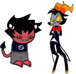  alien alternate_species anonymous_artist black_hair bow_tie cancer_(symbol) claws cursed_image duo edit eyebags grey_body hair helluva_boss homestuck horn humanoid imp karkat_vantas male moxxie_(vivzmind) ms_paint_adventures not_furry red_body sharp_teeth spade_tail teeth troll_(homestuck) webcomic yellow_eyes 