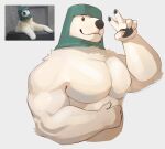  2021 anthro biceps black_nose cilok fur hi_res male mammal muscular muscular_male pecs polar_bear simple_background ursid ursine white_body white_fur 