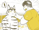  ! 2019 anthro blush clothing duo felid hi_res hiroyuki_(morenatsu) human jeck male mammal morenatsu muscular muscular_male pantherine primate shirt surprise swimming_goggles swimming_pool t-shirt topwear torahiko_(morenatsu) touching_cheek video_games visual_novel yelling 