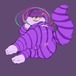  1:1 2021 alice_in_wonderland anthro anus backsack balls blush butt cheshire_cat domestic_cat felid feline felis genitals hi_res humanoid_hands male mammal overweight overweight_male purple_body shyybuchi solo 