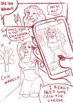  absurd_res anthro cellphone curvaceous curvy_figure cynthia_(cynthiafeline) cynthiafeline english_text felid female glory_hole hi_res mammal pantherine phone prostitution public slutty_clothing smartphone solo text tiger voluptuous 