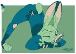  2021 anthro ass_up belt biped border bulletproof_vest butt clothed clothing color_swatch crossed_arms dipstick_ears disney female fingerless_gloves footprint footwear furgonomics gloves green_background handwear holding_object jack-o&#039;_pose judy_hopps knee_guards lagomorph leporid magnifying_glass mammal multicolored_ears one_eye_closed pawprint police_uniform pose rabbit restricted_palette robcivecat scut_tail shoes signature simple_background smile solo tail_clothing toeless_footwear toeless_shoes uniform utility_belt white_border zootopia 