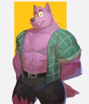  2021 abs anthro bernard_(ok_k.o.!_lbh) canid canine cartoon_network cilok clothing fur hi_res male mammal muscular muscular_male ok_k.o.!_let&#039;s_be_heroes pecs purple_body purple_fur simple_background solo were werecanid werecanine werewolf 