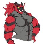  2019 abs accessory anthro big_biceps breasts daily-incineroar fangs female fur hair hair_accessory hair_tie incineroar multicolored_body multicolored_fur muscular muscular_anthro muscular_female nintendo nude pok&eacute;mon pok&eacute;mon_(species) ponytail simple_background small_breasts solo two_tone_body two_tone_fur video_games 