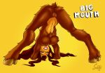  anthro anus ass_up big_mouth_(series) blue_eyes bovid breasts brown_body brown_fur brown_hair butt caprine connie_(big_mouth) featureless_breasts female fur furry_pussy genitals hair hi_res hooves hormone_monstress horn humanoid_face jack-o&#039;_pose lips long_ears looking_back mammal multicolored_body multicolored_fur netflix nude pose presenting presenting_hindquarters pussy simple_background smile solo sorje tan_body tan_fur two_tone_body two_tone_fur upside_down yellow_background 