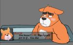  2021 anicrossbear anthro bathing black_nose blush canid canine canis domestic_dog english_text fur male mammal orange_body rorik_(the_human_heart) solo text the_human_heart_(game) video_games visual_novel water white_body white_fur 