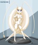  arthropod blue_eyes bound clothing encasement female high_heels human humanoid hypnosis lusamine_(pok&eacute;mon) mammal mind_control nintendo not_furry pheromosa pok&eacute;mon pok&eacute;mon_(species) pose purple_sclera rosvo rubber rubber_suit simple_background solo ultra_beast video_games 