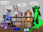  4:3 absurd_res anthro bottomless bra breasts canid canine canis clothed clothing conlow covering discarded_clothing disney embarrassed english_text female game_(disambiguation) genitals group hi_res humiliation jacktwf judy_hopps king21 lagomorph leporid lutrine male male/female mammal micropenis mrs._otterton mustelid nipples nude panties penis presenting procyonid pussy rabbit raccoon small_penis small_penis_humiliation spin_the_bottle strip_game teasing text underwear undressing wolf zootopia 