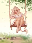  absurd_res bovid bovine breasts cattle cleavage clothed clothing cloven_hooves dress eulipotyphlan female grass hedgehog hi_res holivi hooves legs_up looking_down mammal plant sitting swing thick_thighs 