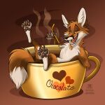  &lt;3 1:1 ambiguous_gender bathing beverage brown_body brown_ears brown_fur brown_pawpads candy canid canine chocolate conditional_dnp cup dessert feral food fox fur gradient_background holding_object hot_chocolate inner_ear_fluff looking_away mammal open_mouth pawpads red_fox simple_background solo steam straw tani_da_real text tongue tongue_out tuft white_body white_fur white_inner_ear_fluff 