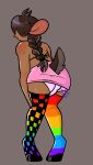  absurd_res anthro bodily bottomwear brown_body brown_fur brown_skin bulge butt clothing d0gt0ys fur genital_outline girly hi_res hooves hybrid legwear lgbt_pride male penis_outline pink_bottomwear pink_clothing presenting presenting_hindquarters pride_color_clothing pride_color_legwear pride_colors rainbow_flag rainbow_pride_flag rainbow_symbol satyr six-stripe_rainbow_pride_colors solo 