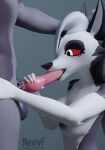  3d_(artwork) animal_genitalia animal_penis anthro balls blender_(software) breasts canid canid_demon canine canine_penis canis demon digital_media_(artwork) duo erection fellatio female female_penetrated fur genitals grey_body grey_fur hair hellhound helluva_boss hi_res knot loona_(vivzmind) male male/female male_penetrating male_penetrating_female mammal nexiv_foxclaw nipples nude oral oral_penetration penetration penile penis red_sclera sex simple_background vortex_(vivzmind) white_body white_fur 