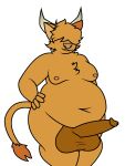  3:4 anthro balls belly big_balls big_belly big_penis bovid bovine cattle cream_(otterboye) fluffy fluffy_hair fluffy_tail genitals hair hi_res highland_cattle horn male mammal moobs navel obese overweight penis potatochip_(artist) solo 