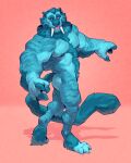  4:5 4_toes abs anthro biceps blep blue_body blue_fur blue_stripes body_hair butt digitigrade fangs feet felid fur happy_trail hi_res machairodontine male mammal muscular muscular_anthro muscular_male muscular_thighs nipples nude pegs pose quads red_eyes roamingthrough sabertooth_(anatomy) solo standing stripes toes tongue tongue_out whiskers 