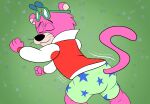  abstract_background anthro boxers_(clothing) clothing cougar dancing darkajugin eyes_closed eyewear felid feline fur glasses hi_res jacket male mammal pink_body pink_fur snagglepuss solo topwear underwear yo_yogi! 