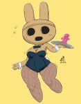  animal_crossing anthro breasts bunny_costume cleavage clothed clothing coco_(animal_crossing) collar costume cottontail featureless_feet female fishnet gyroid hi_res lagomorph leporid mammal nintendo rabbit simple_background solo tray video_games 