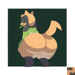  1:1 big_butt bottomless butt clothed clothing collar darknsfwindie feral hi_res hoodie huge_butt huge_thighs jay leaf looking_at_viewer looking_back male nintendo pok&eacute;mon pok&eacute;mon_(species) riolu smile solo spiked_collar spikes thick_thighs topwear video_games 
