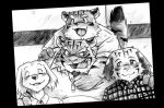  anthro brother brothers canid canine canis domestic_dog father father_and_child father_and_son felid group happy hi_res husband hybrid k_hashiba male mammal married_couple monochrome overweight overweight_anthro pantherine parent parent_and_child sibling smile son tiger 