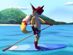 4:3 anthro beach canid canine fox hi_res kino koryse male mammal outside paddle paddleboard sea seaside solo surf surfboard water 