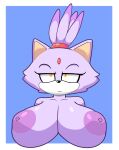  absurd_res anthro big_breasts blaze_the_cat breasts bust_portrait clothed clothing domestic_cat felid feline felis female frown hi_res huge_breasts looking_at_viewer mammal moxydamon portrait sega simple_background solo sonic_the_hedgehog_(series) topless 