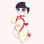  1:1 absurd_res animal_crossing anthro bdsm big_breasts bondage bound breasts female gammainks hi_res kneeling looking_at_viewer mammal nintendo nude pekoe_(animal_crossing) rope rope_bondage rope_harness simple_background solo ursid video_games 