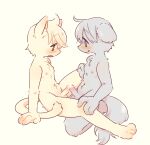  anthro balls blush canid canine canis domestic_cat domestic_dog duo erection felid feline felis frottage genitals hi_res humanoid_genitalia humanoid_penis kokomo_niwa male male/male mammal nipples nude open_mouth penis sex spread_legs spreading young 