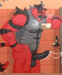  2021 abs absurd_res anthro balls big_muscles bodily_fluids breath bulge c_andreartz cellphone cum cum_on_wall cum_string erection genital_fluids genitals hi_res holding_object holding_phone humanoid_genitalia humanoid_penis incineroar inside male mirror mirror_selfie muscular muscular_anthro muscular_male narrowed_eyes nintendo nipples nude pecs penis phone pok&eacute;mon pok&eacute;mon_(species) selfie shower smartphone smile solo standing video_games 