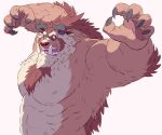  5_fingers anthro beast_(disney) beauty_and_the_beast biped black_claws blue_eyes brown_body brown_fur claws disney fingers fur gadoran horn male monster muscular muscular_anthro muscular_male nipples nude open_mouth pecs sharp_teeth simple_background solo teeth 