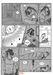 anthro beastars bed bedding black_and_white blanket breath canid canine canis clothed clothing comic coyote curtains dialogue dream duo durham_(beastars) english_text eye_shot eyes_closed furniture hi_res hyaenid male male/male mammal miguno_(beastars) monochrome nightmare panting peeking pillow scared screaming sleeping speech_bubble spotted_hyena text thorso_the_vile tired_eyes turning 