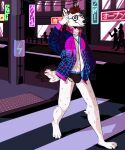  anthro bulge canid canine city clothing fox hi_res japanese_text jockstrap male mammal maple_(heyymaple) mukoi night solo text underwear walking 
