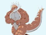  abs animal_genitalia biceps black_sclera cloaca fossil_pok&eacute;mon genitals hi_res male monochrome_kg muscular muscular_male neck_tuft nintendo nipples pecs pok&eacute;mon pok&eacute;mon_(species) red_body red_skin simple_background solo triceps tuft tyrantrum video_games 