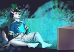  anthro canid canine clothing fox greenbrains jockstrap male mammal maple_(heyymaple) marble_fox masturbation red_fox solo st_louis_blues_(nhl) underwear watching_tv 