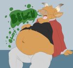  after_vore anthro belly big_belly bovid bovine burping cattle clothing cream_(otterboye) fluffy hi_res highland_cattle hoodie horn male mammal navel overweight overweight_male rohunt rumbling_stomach shirt solo sweatpants topwear torn_clothing torn_shirt torn_topwear vore 