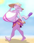  2016 4:5 anthro barefoot beach big_breasts bikini blaze_the_cat breasts clothing cloud cornchip21 day domestic_cat feet felid feline felis female fingers hi_res huge_breasts hyper hyper_breasts mammal marauder6272 outside purple_body schwoo seaside sega side_view sky sling_bikini solo sonic_the_hedgehog_(series) swimwear toes water yellow_eyes 