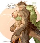  2021 abs anthro anthro_on_anthro argonian ball_ring balls barazoku bethesda_softworks big_balls big_muscles big_pecs big_penis bodily_fluids claws dialogue duo english_text erection foreskin genital_piercing genitals hi_res horn humanoid_genitalia humanoid_penis lactating male male/male male_lactation milk muscular muscular_anthro muscular_male nide nipples nude pec_grasp pec_squeeze pec_squish pecs penis penis_piercing piercing prince_albert_piercing profanity reach_around saggy_balls scalie serex simple_background squish standing text the_elder_scrolls uncut url vein veiny_penis video_games 