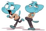  2017 anthro blue_body blue_fur cartoon_network clothing domestic_cat eyebrows fangs felid feline felis fur gumball_watterson half-closed_eyes male mammal narrowed_eyes open_mouth polochkaa red_nose smile the_amazing_world_of_gumball tongue whiskers 