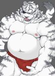  2016 anthro asian_clothing belly clothing east_asian_clothing eye_patch eyewear felid fundoshi gunso_p hi_res humanoid_hands japanese_clothing kemono male mammal moobs musclegut navel nipples overweight overweight_male pantherine red_clothing red_fundoshi red_underwear solo tiger underwear 